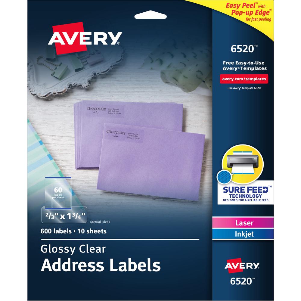 Avery Easy Peel High Gloss Clear Mailing Labels - 21/32" Width x 1 3/4" Length - Permanent Adhesive - Rectangle - Laser, In