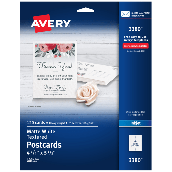 Avery Matte Textured Postcards - 90 Brightness4 1/4" x 5 1/2" - Textured Matte - 120 / Box - Rounded Corner, Micro Perforat