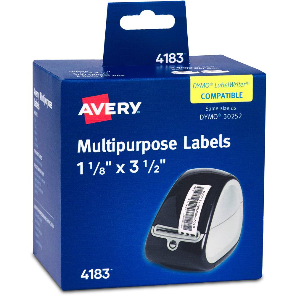 Avery Direct Thermal Roll Labels - 3 1/2" Height x 1 1/8" Width - Permanent Adhesive - Rectangle - Thermal - Bright White -