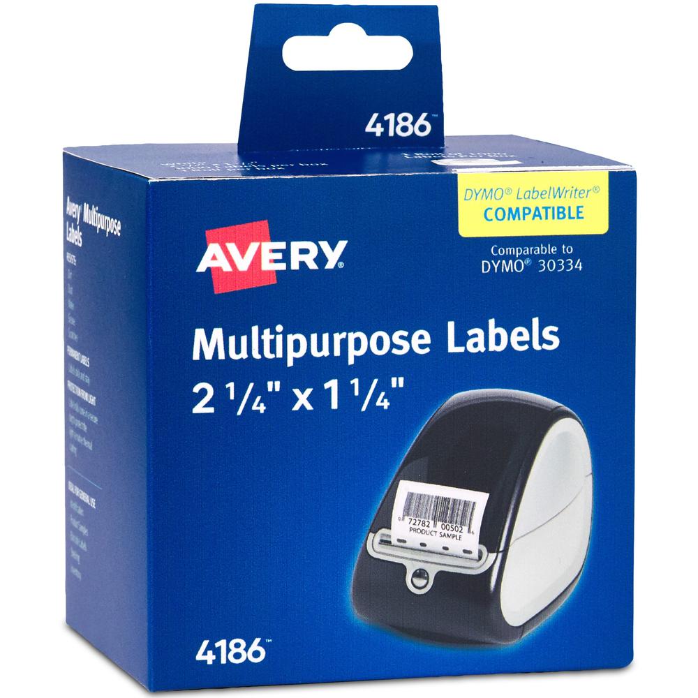 Avery Direct Thermal Roll Labels - 1 1/4" Height x 2 1/4" Width - Permanent Adhesive - Rectangle - Thermal - Bright White -