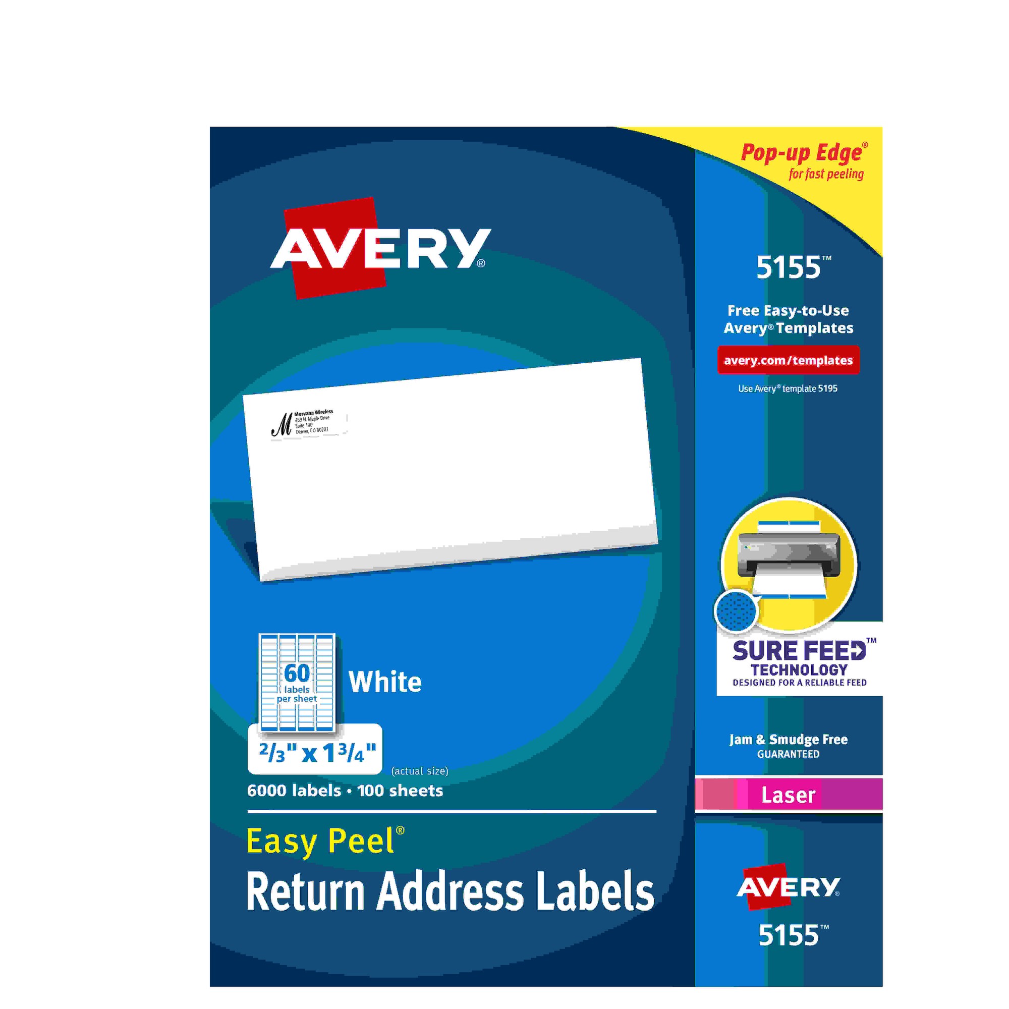 Avery Easy Peel Mailing Laser Labels - 21/32" Width x 1 3/4" Length - Permanent Adhesive - Rectangle - Laser - White - Pape