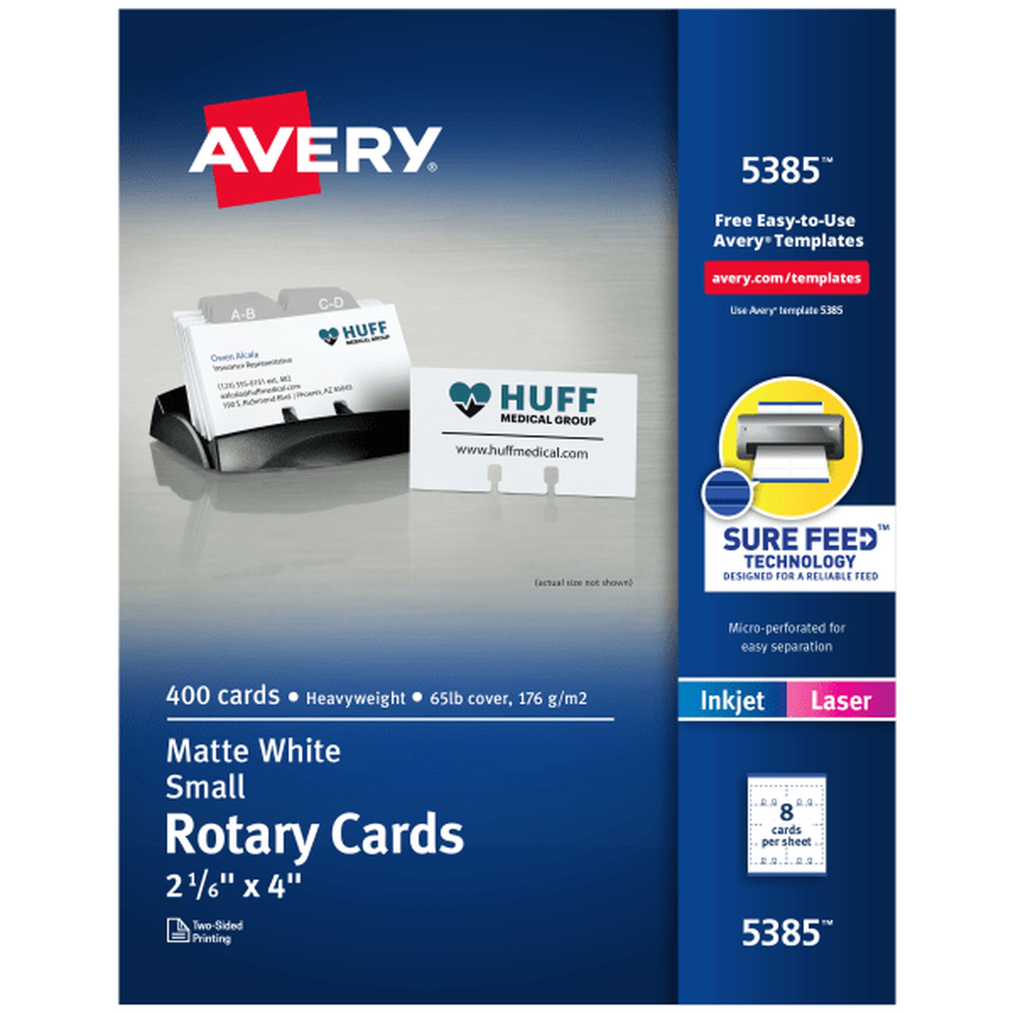 Avery Uncoated 2-side Printing Rotary Cards - 2 5/32" x 4" - 400 / Box - 8 - Perforated, Heavyweight, Double-sided, Printab