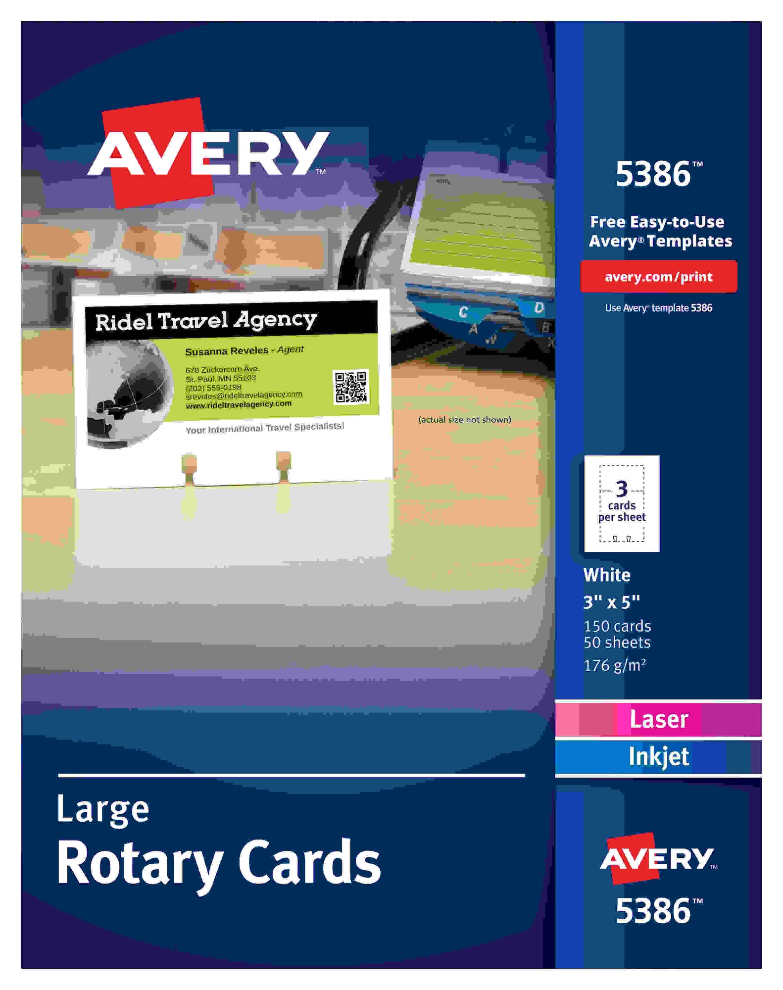 Avery Uncoated 2-side Printing Rotary Cards - Index Card - 3" x 5" - 150 / Box - 3 - Perforated, Heavyweight, Double-sided