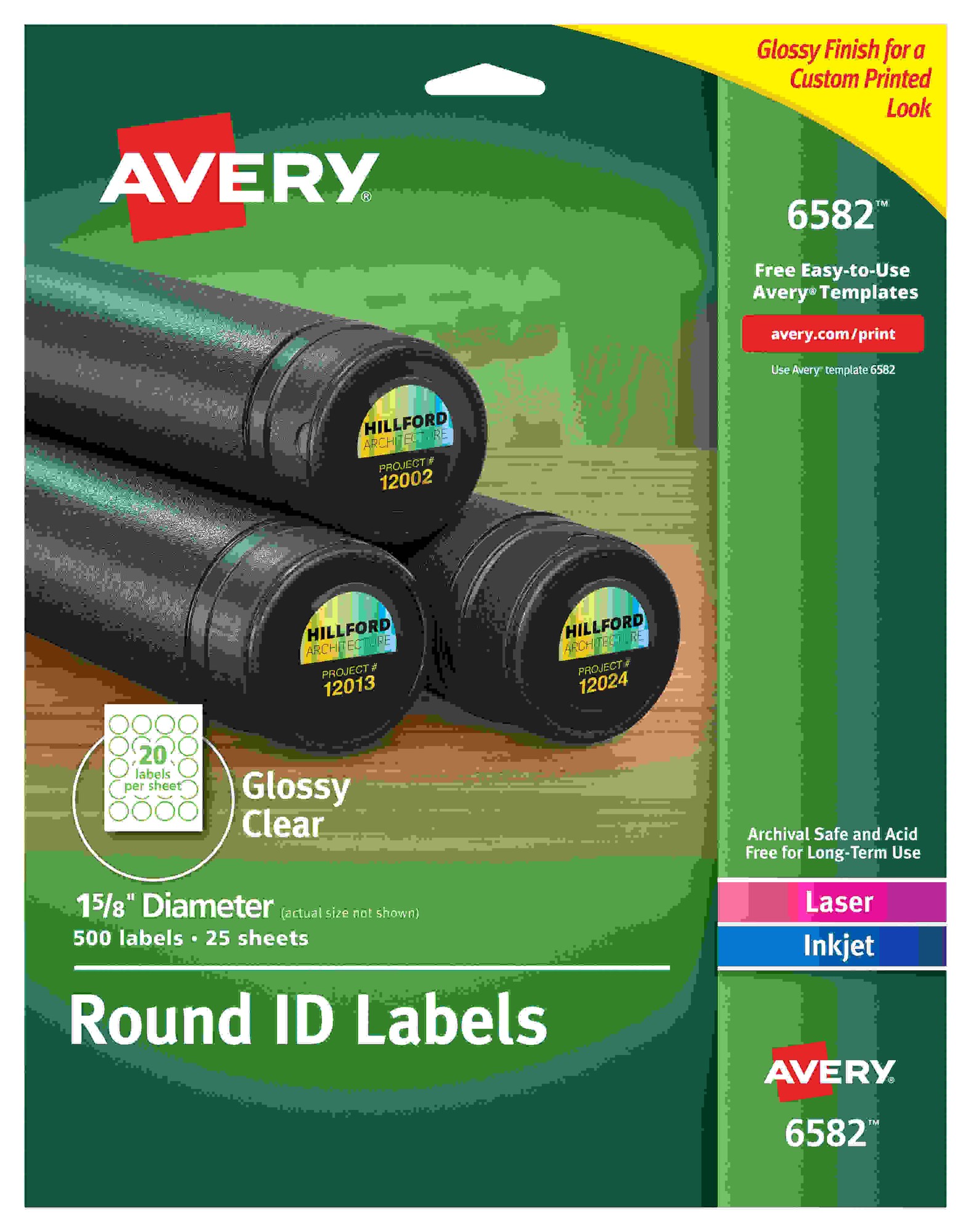 Avery Glossy Permanent Multipurpose Round Labels - 1 5/8" Diameter - Permanent Adhesive - Round - Laser, Inkjet - Clear - F