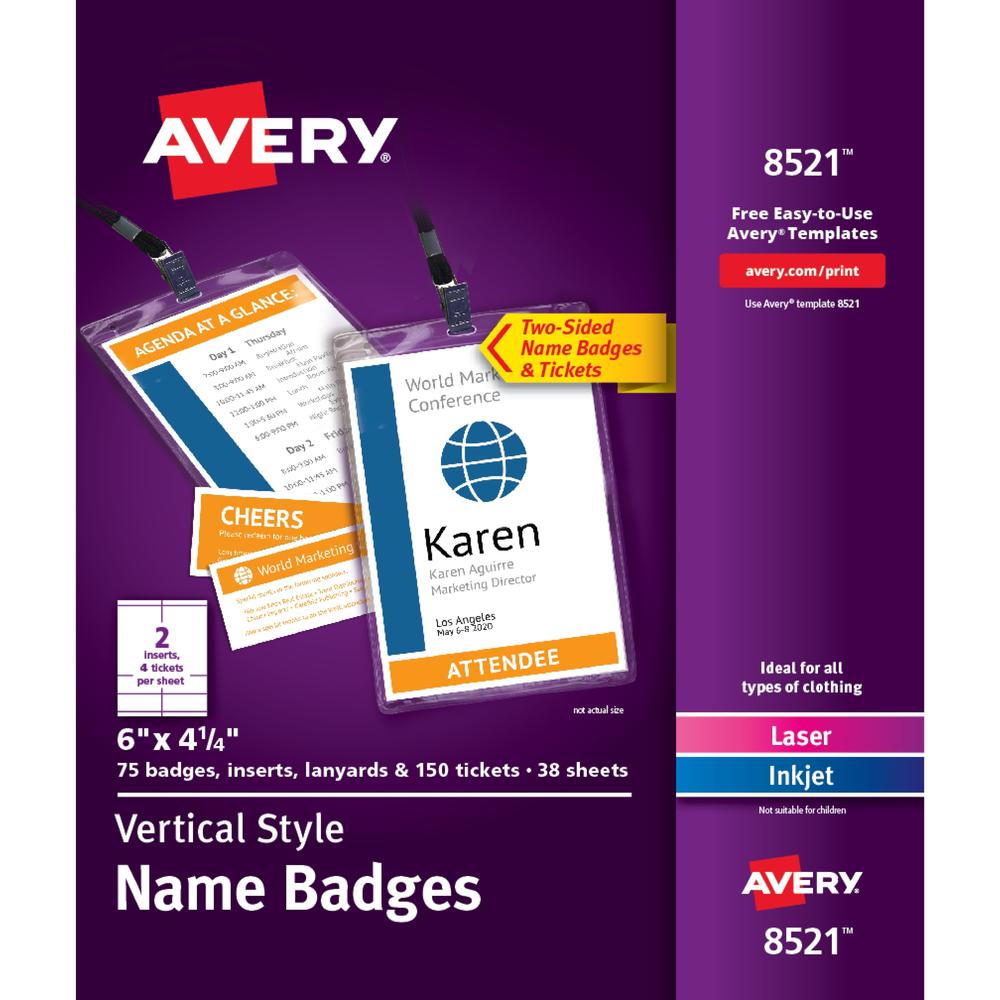 Avery Vertical Name Badges & Tickets - PVC Plastic - White - 1 / Box