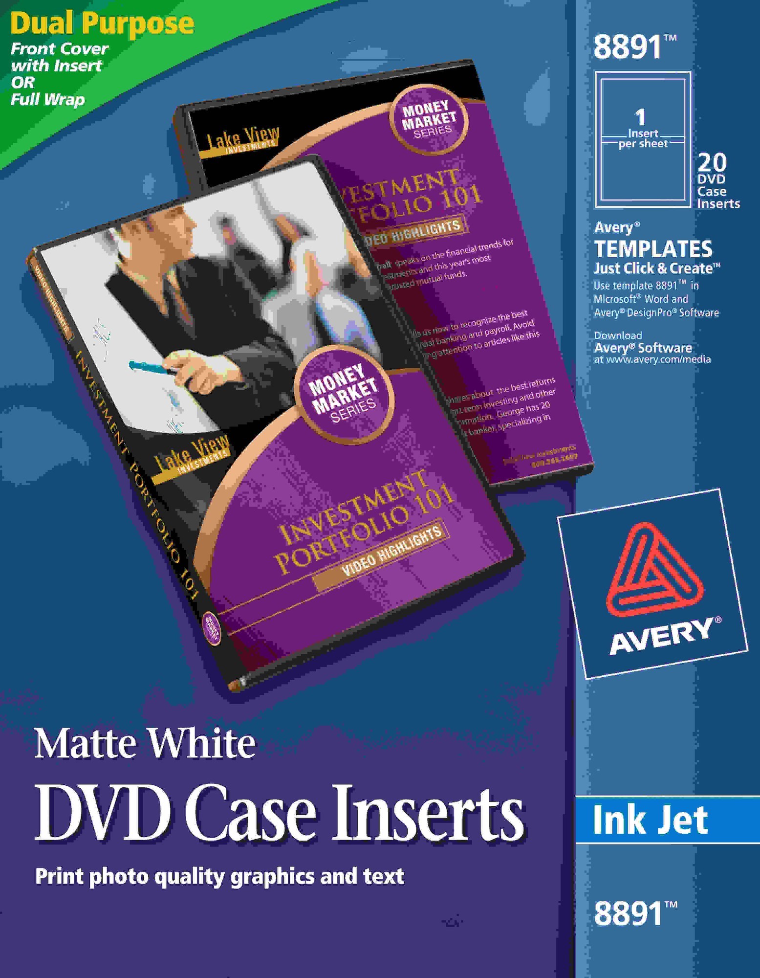 Avery® Avery Matte White DVD Case Inserts, 20 Inserts (8891) - Matte - 20 / Pack - Acid-free, Moisture Resistant, Water R