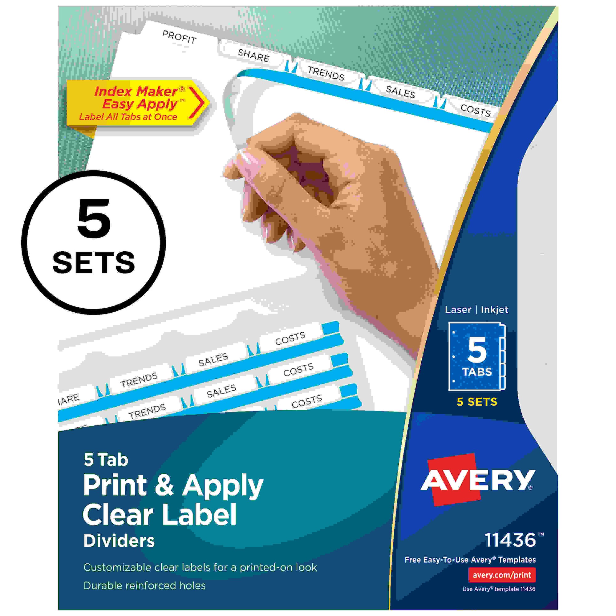 Avery Print & Apply Clear Label Dividers - Index Maker Easy Apply Label Strip - 25 x Divider(s) - 5 Tab(s)/Set - 8.5" Divid