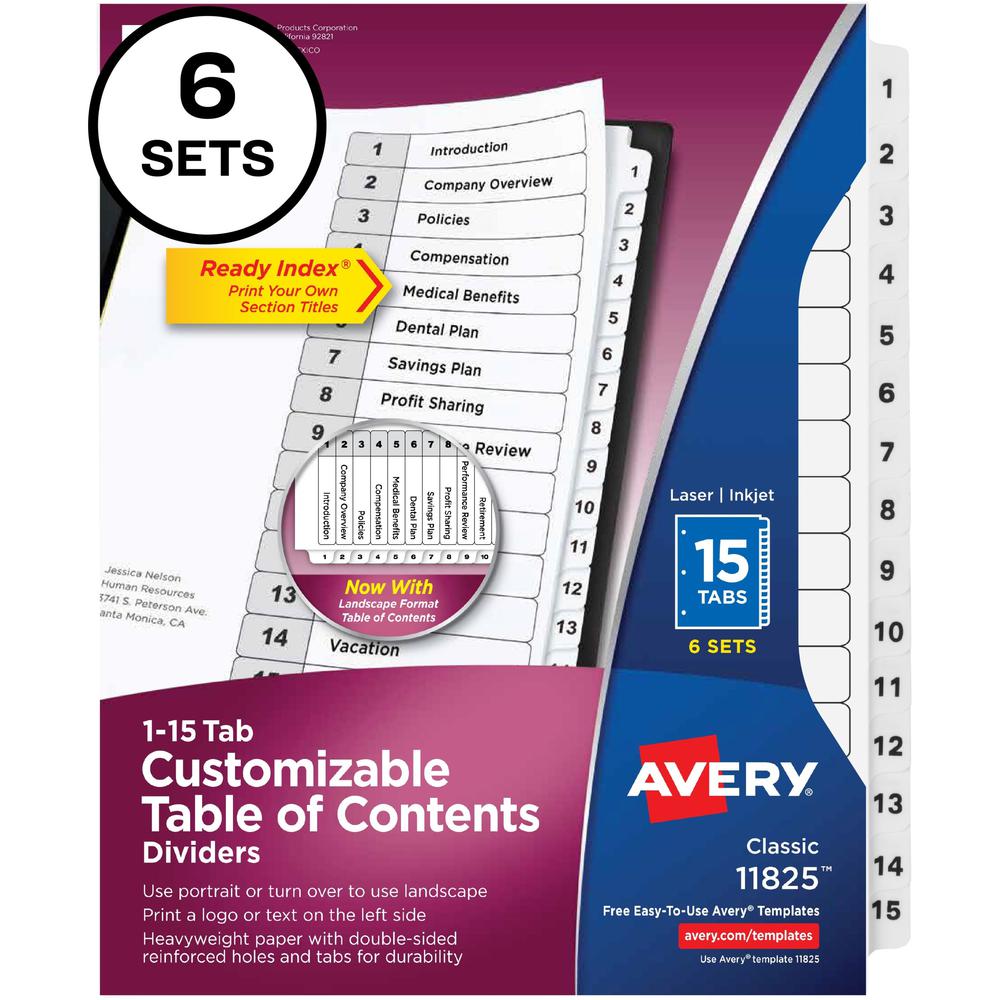 Avery 15-tab Custom Table of Contents Dividers - 90 x Divider(s) - 1-15, Table of Contents - 15 Tab(s)/Set - 8.5" Divider W