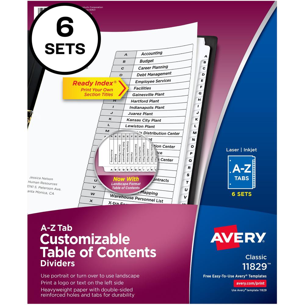 Avery A-Z Black & White Table of Contents Dividers - 156 x Divider(s) - A-Z, Table of Contents - 26 Tab(s)/Set - 8.5" Divid