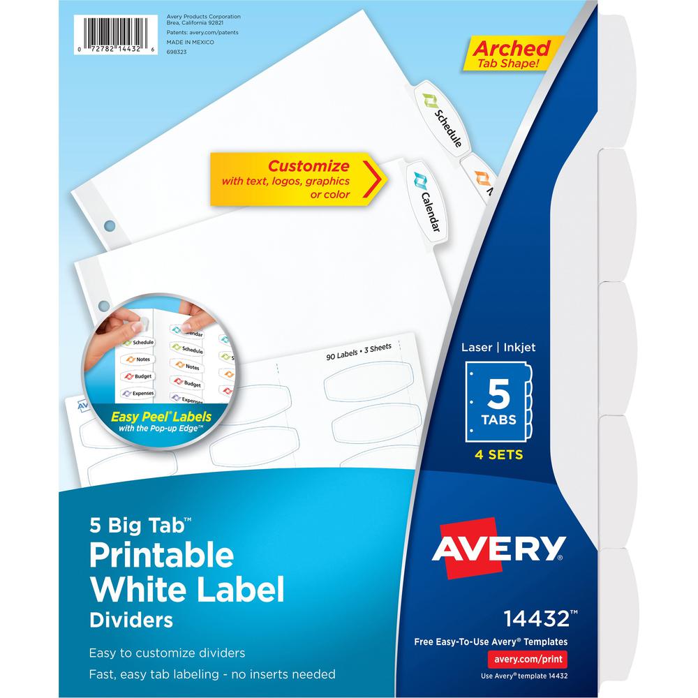 Avery Big Tab Printable Label Dividers, Easy Peel Labels, 5 Tabs - 20 x Divider(s) - 5 - 5 Tab(s)/Set - 8.5" Divider Width 