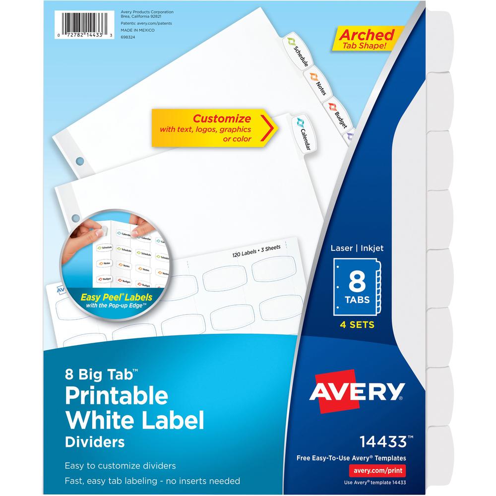 Avery Big Tab Printable Label Dividers, Easy Peel Labels, 8 Tabs - 32 x Divider(s) - 8 - 8 Tab(s)/Set - 8.5" Divider Width 