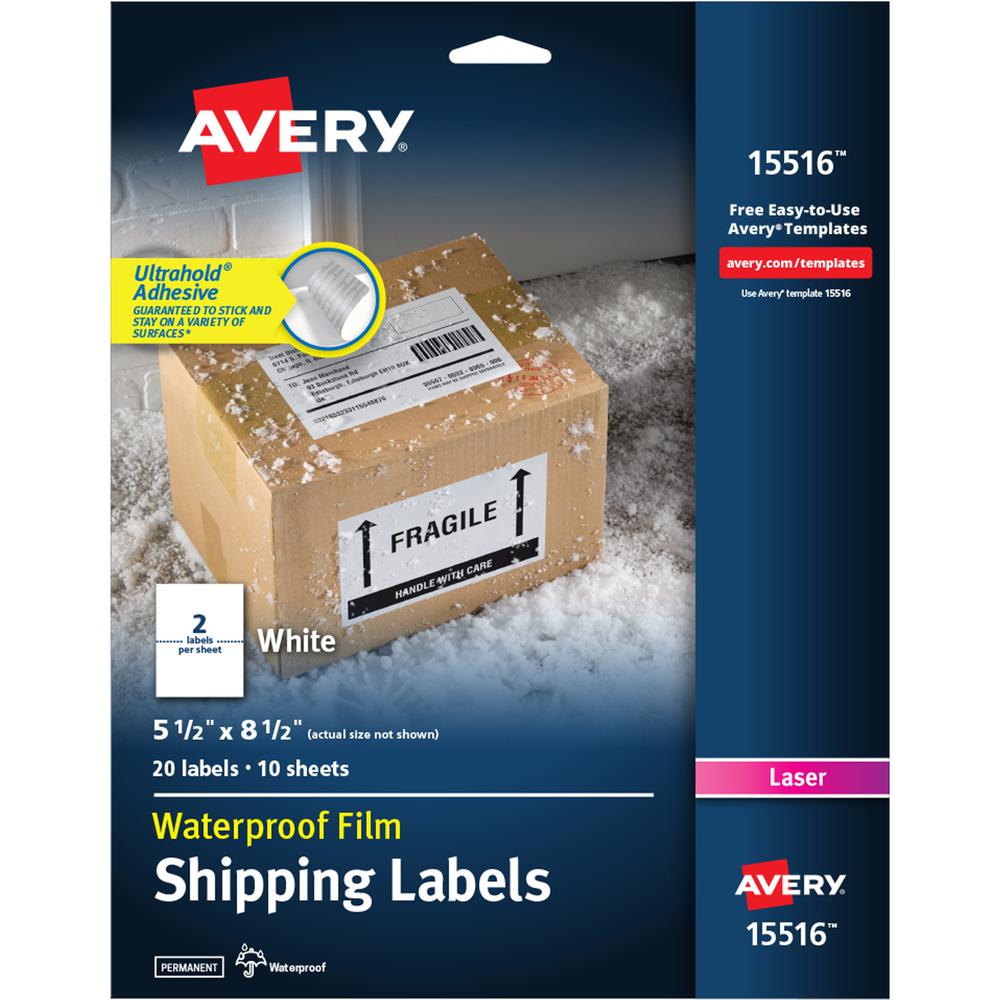 Avery 5-1/2" x 8-1/2" Labels, Ultrahold, 20 Labels (15516) - 5 1/2" Width x 8 1/2" Length - Permanent Adhesive - Rectangle 