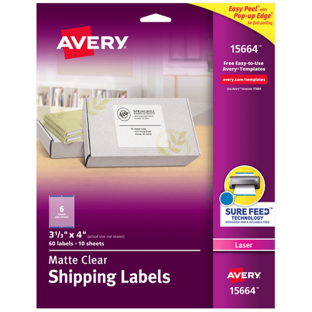 Avery Easy Peel Return Address Labels - 3 21/64" Width x 4" Length - Permanent Adhesive - Rectangle - Laser - Clear - Film 
