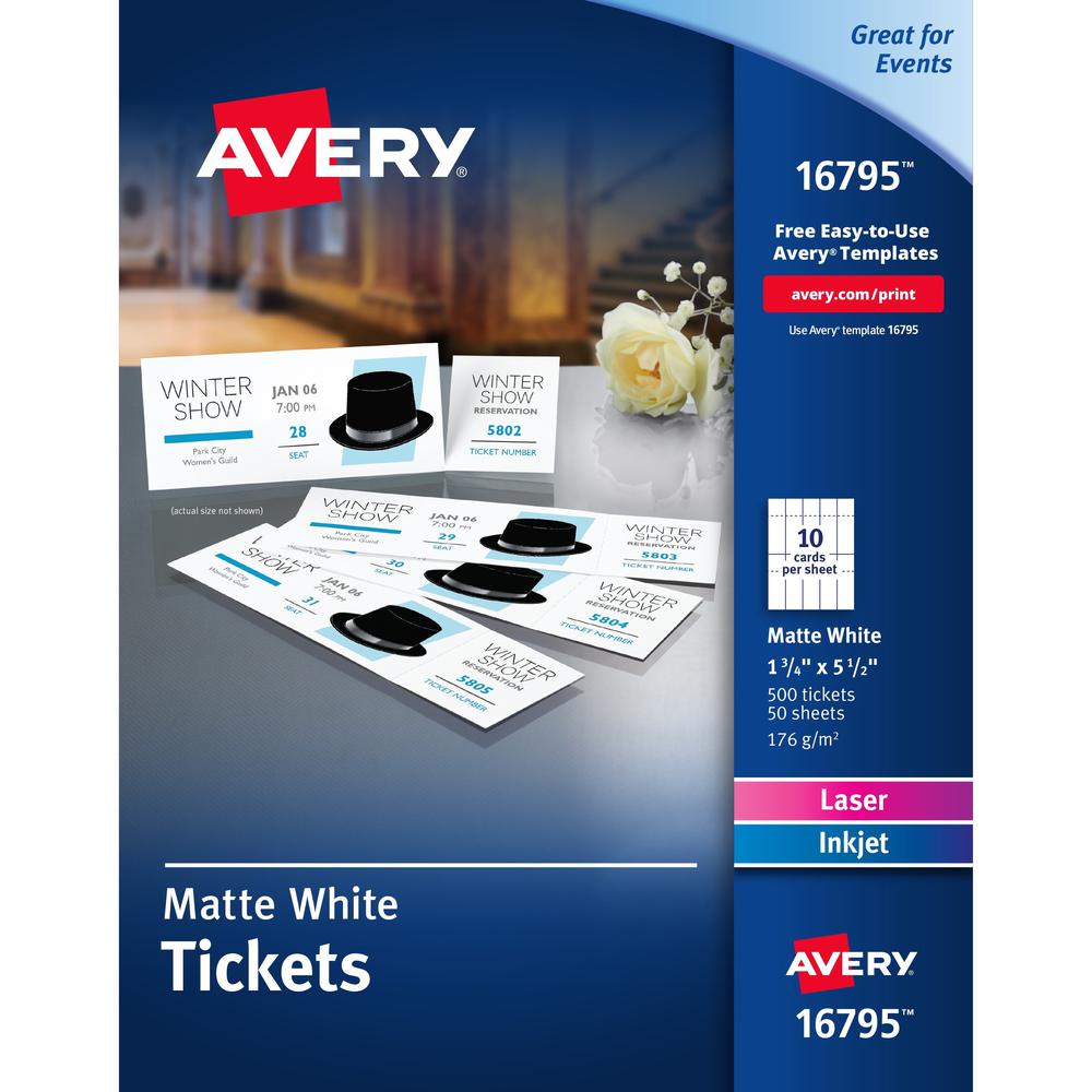 Avery Blank Printable Perforated Raffle Tickets - Tear-Away Stubs - Matte White - 500/Pack