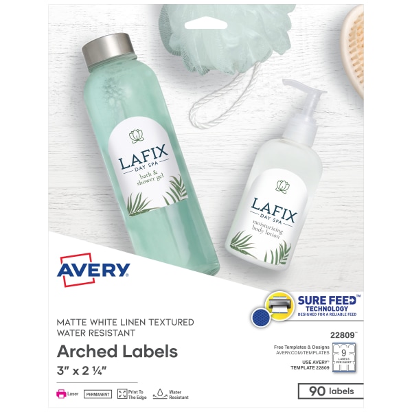 Avery Arched Labels - Sure Feed - Print-to-the-Edge - 3" Width x 2 1/4" Length - Permanent Adhesive - Arched Rectangle - La