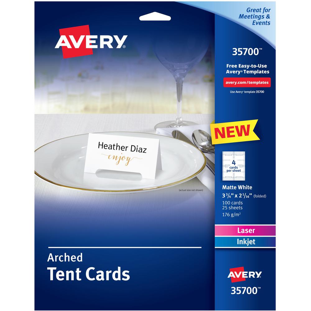 Avery Sure Feed Arched Tent Cards - 97 Brightness3 3/4" x 2 1/16" - 65 lb Basis Weight - 176 g/m² Grammage - Matte - 5