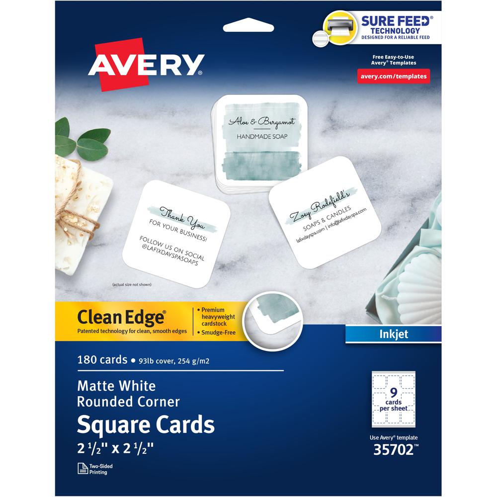 Avery Clean Edge Square Cards, Rounded Corners, 2.5" x 2.5" (35702) - 110 Brightness8 1/2" x 11" - 93 lb Basis Weight - 254