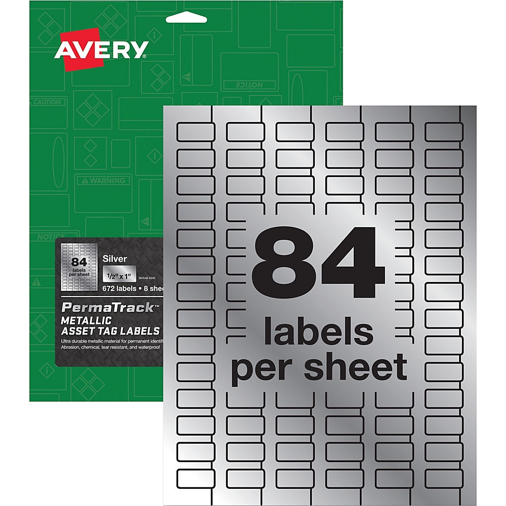 Avery PermaTrack Metallic Asset Tag Labels, 1/2" x 1" , 672 Asset Tags - 1/2" Width x 1" Length - Permanent Adhesive - Rect