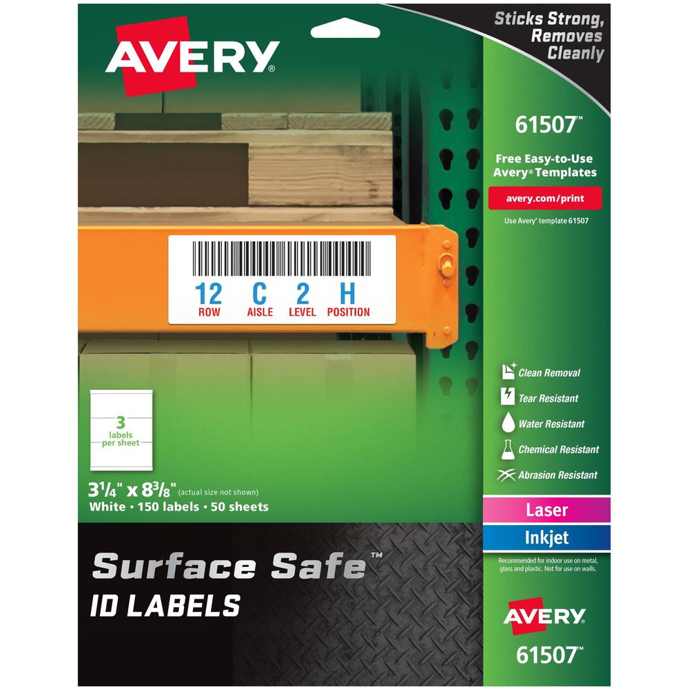 Avery Surface Safe ID Label - 3 1/4" Width x 8 3/8" Length - Removable Adhesive - Rectangle - Laser, Inkjet - White - Film 
