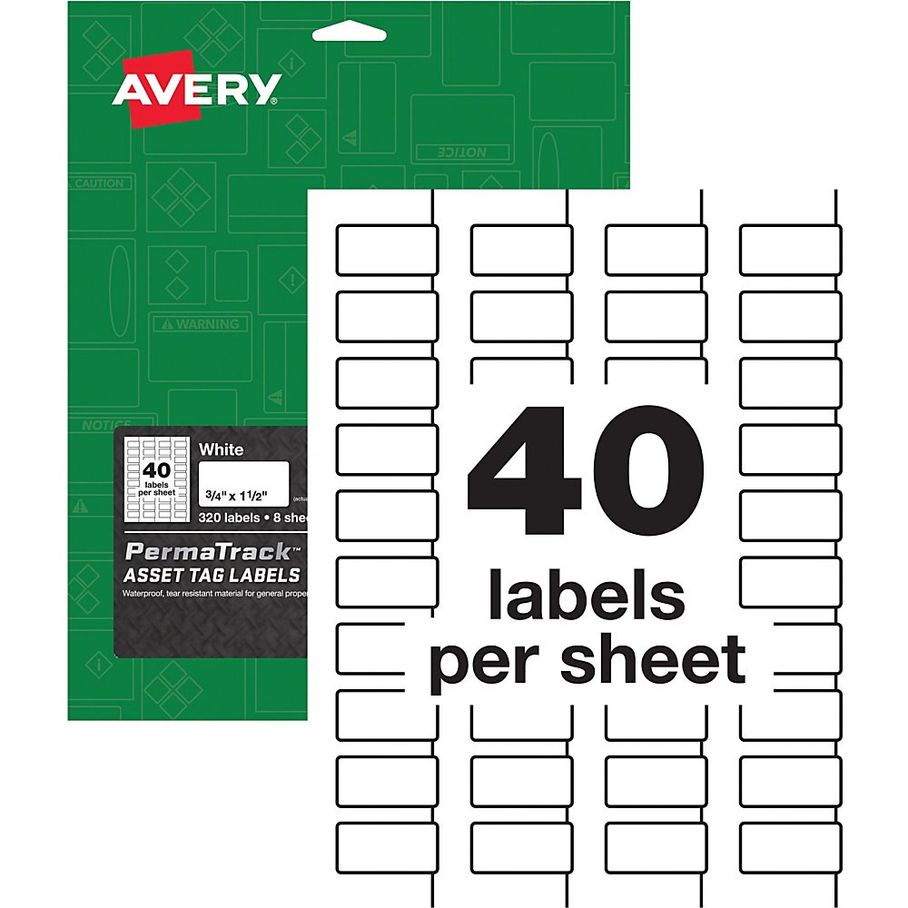 Avery PermaTrack Durable White Asset Tag Labels, 3/4" x 1-1/2" , 320 Asset Tags - 3/4" Width x 1 1/2" Length - Permanent Ad
