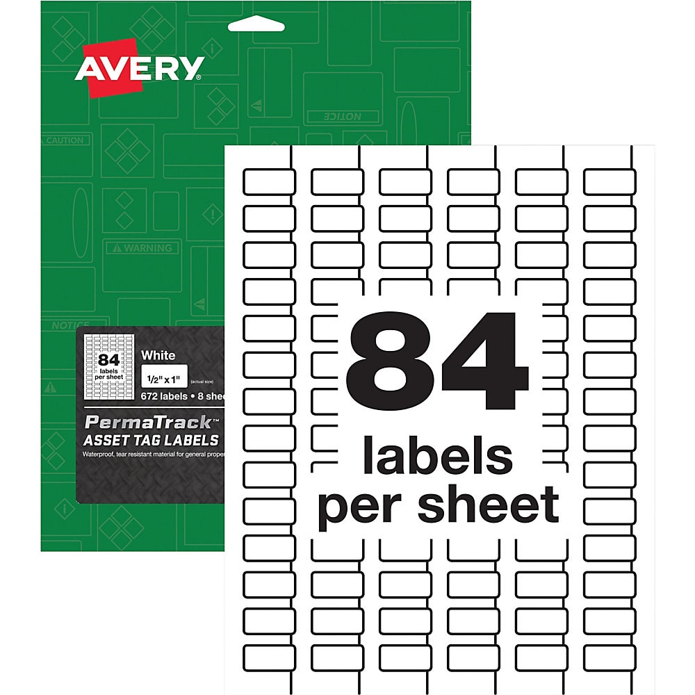 Avery PermaTrack Durable White Asset Tag Labels, 1/2" x 1" , 672 Asset Tags - 1/2" Width x 1" Length - Permanent Adhesive -
