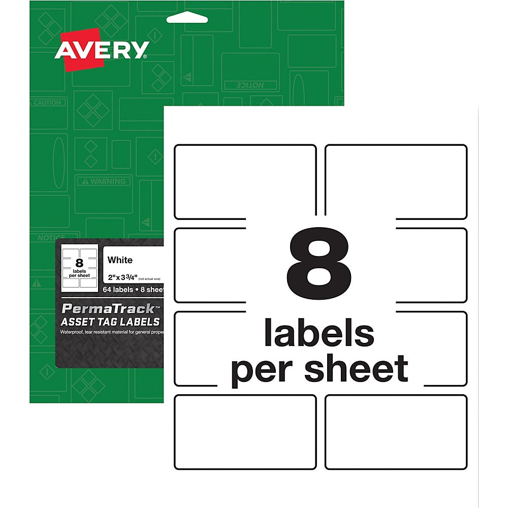 Avery PermaTrack Durable White Asset Tag Labels, 2" x 3-3/4" , 64 Asset Tags - 2" Width x 3 3/4" Length - Permanent Adhesiv