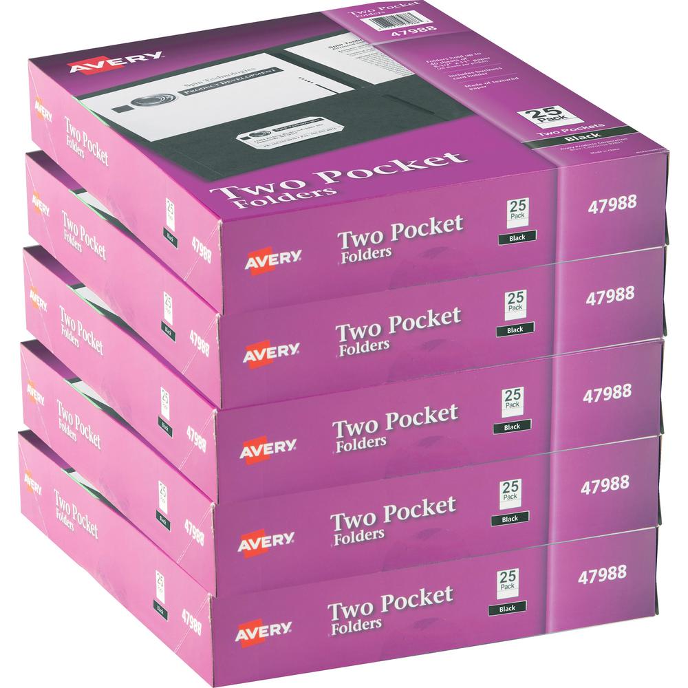 Avery Letter Pocket Folder - 8 1/2" x 11" - 40 Sheet Capacity - 2 Internal Pocket(s) - Embossed Paper - Black - 125 / Carto