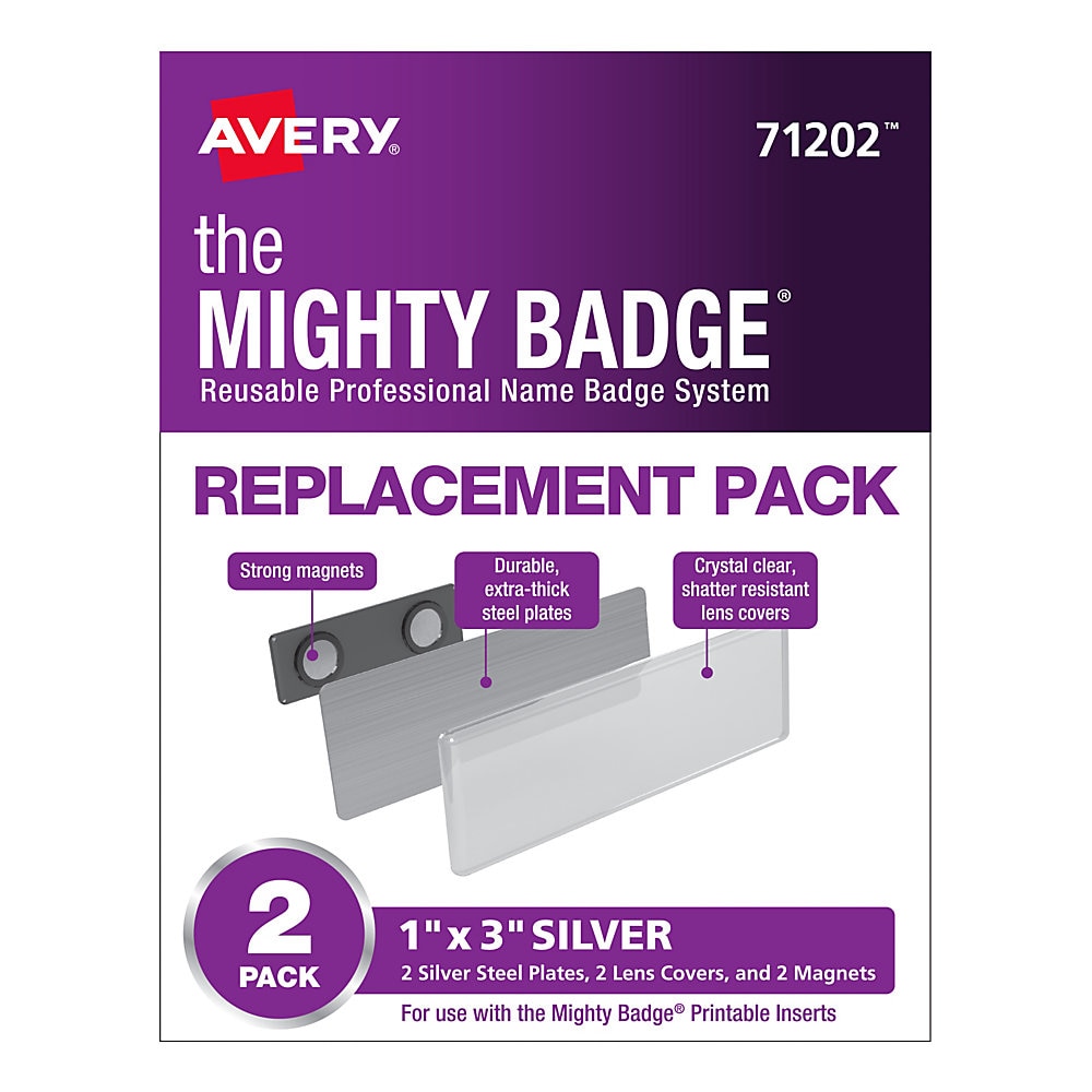 The Mighty Badge Professional Reusable Name Badge System Replacement Pack - Silver