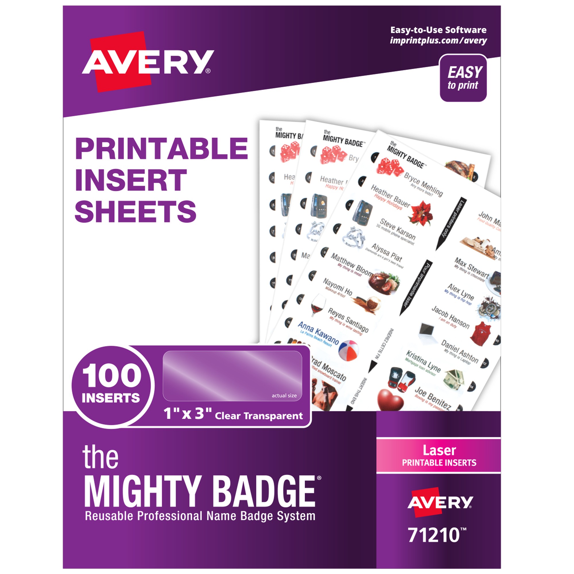 The Mighty Badge The Mighty Badge Printable Insert Sheets, 100 Clear Inserts, Laser - 1" x 3" - 100 / Pack - Printable, Non