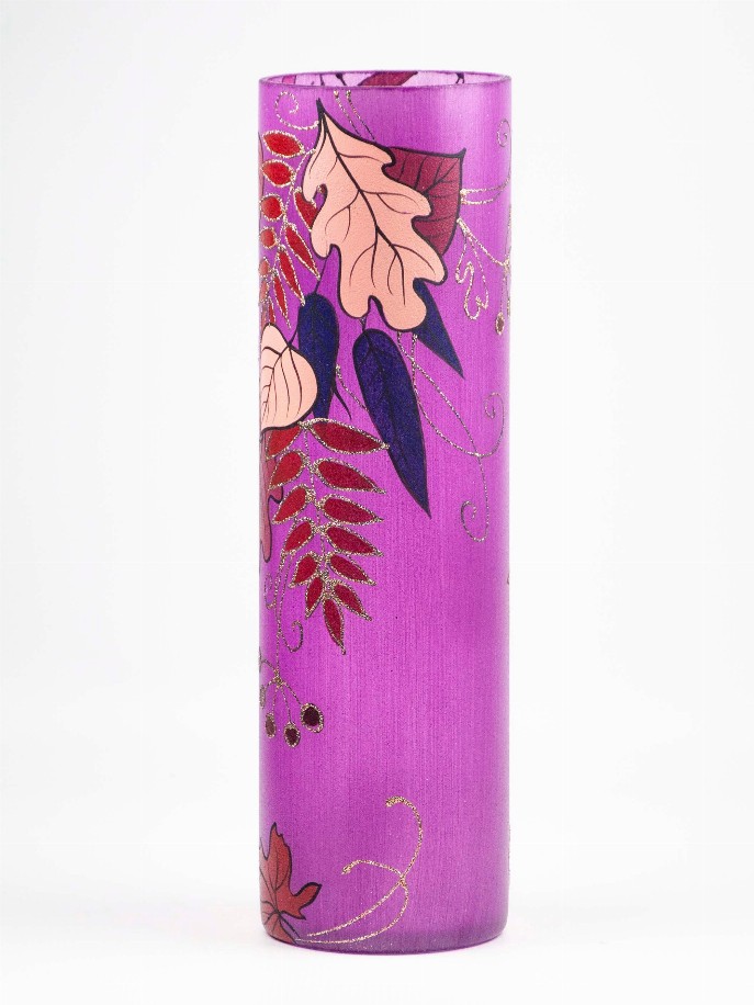 Glass decorated vase - 16 inch Purple