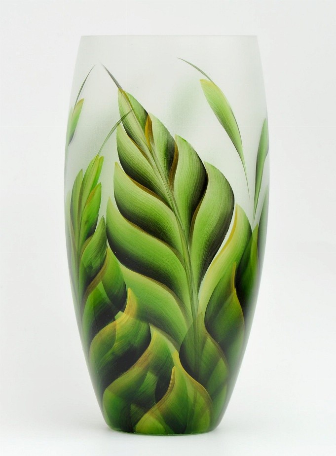 Handpainted glass vase - 12 inch Green