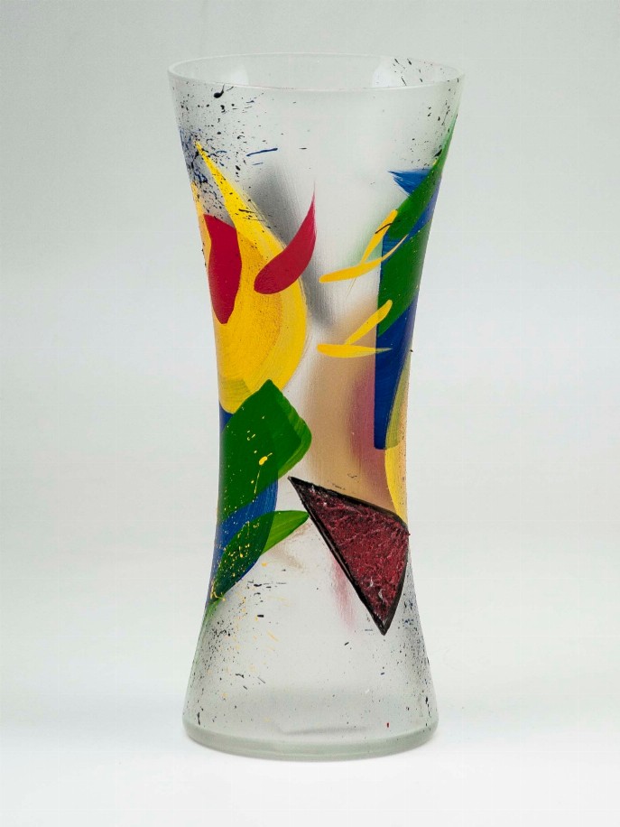 Handpainted glass vase - 12 inch Gray