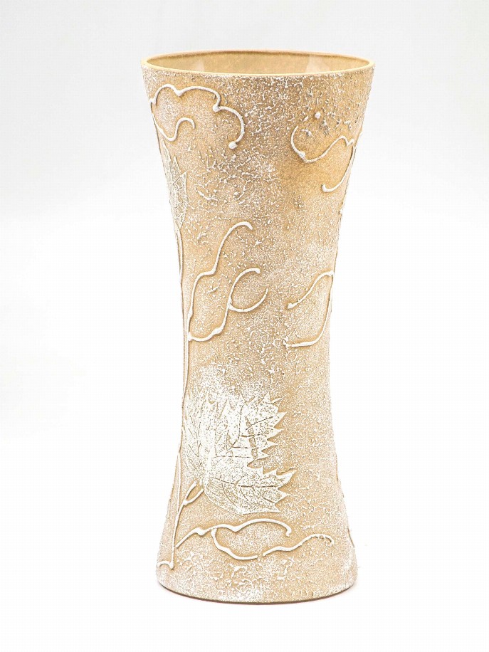 Handpainted glass vase - 12 inch Beige