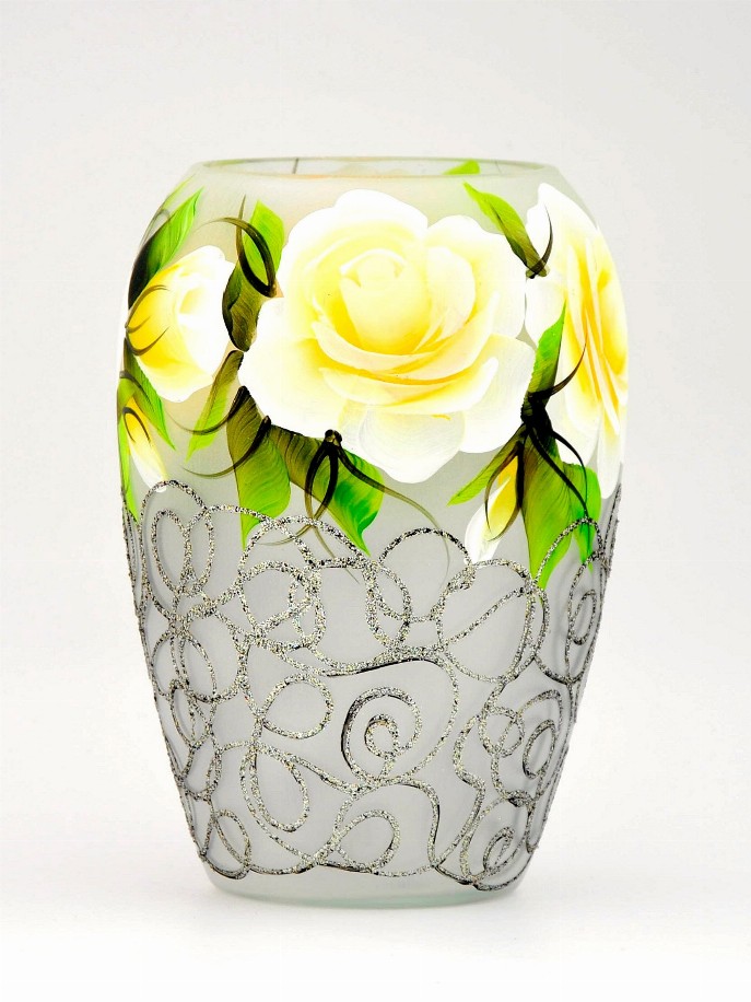 Handpainted glass vase - 6 inch Yellow