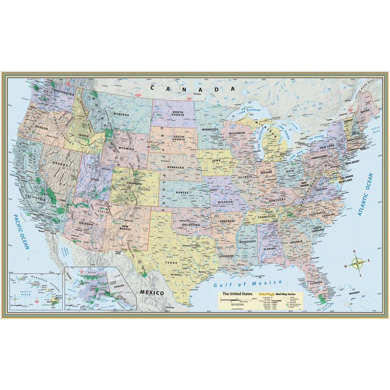 U.S. Map Laminated Poster, 50" x 32"