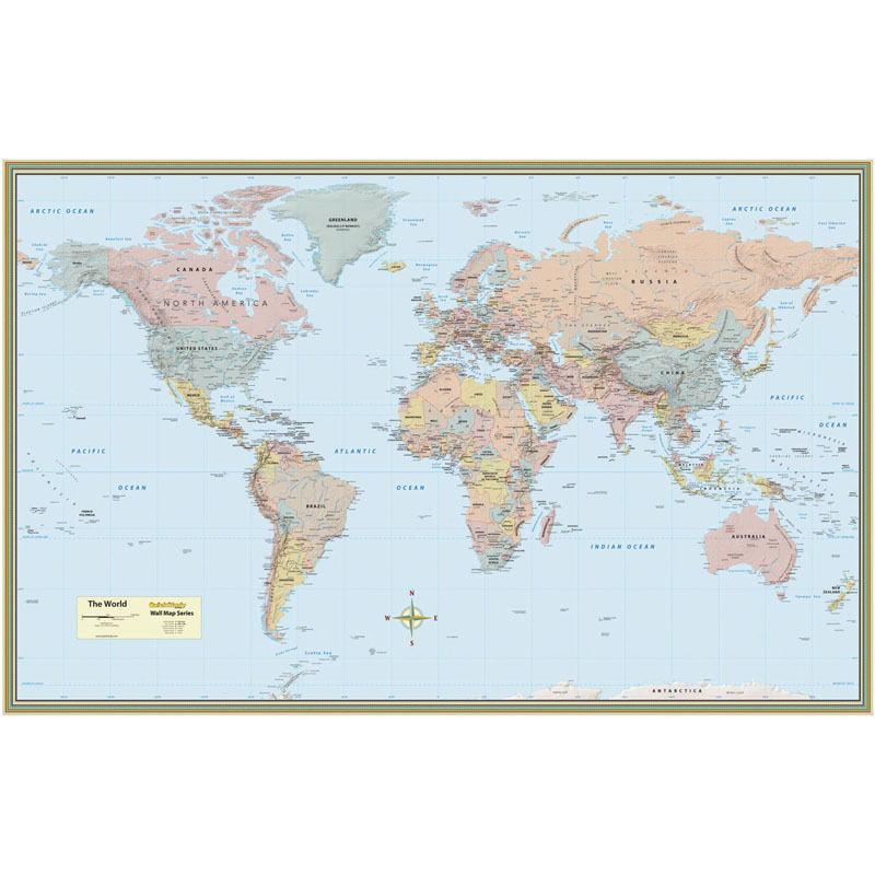 World Map Laminated Poster, 50" x 32"