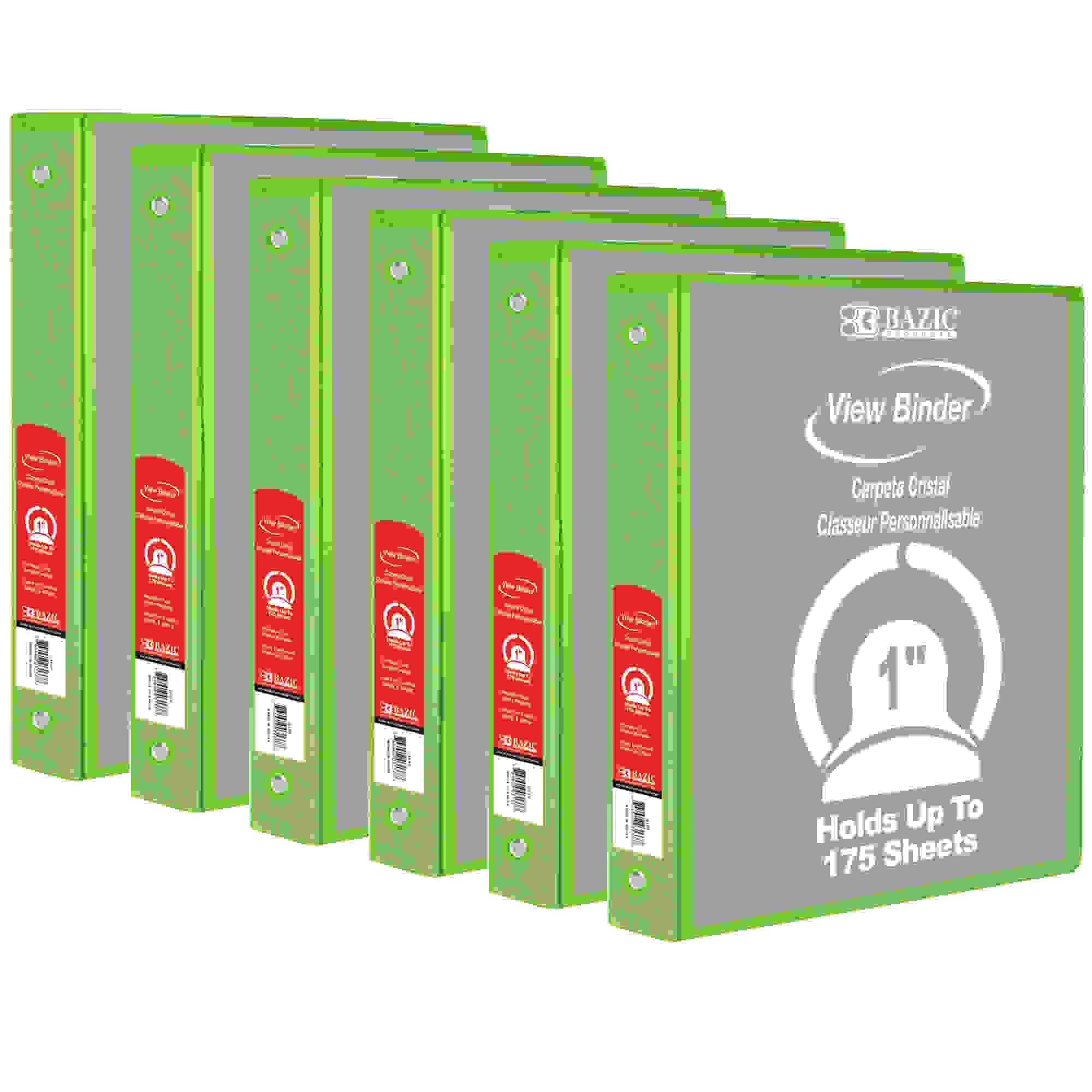 3-Ring View Binder with 2 Pockets, 1", Lime Green, Pack of 6