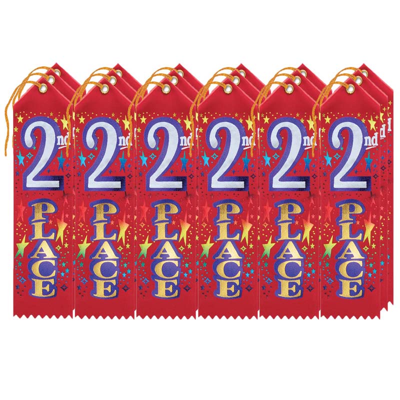 2nd Place Award Ribbon, 2" x 8", Pack of 18