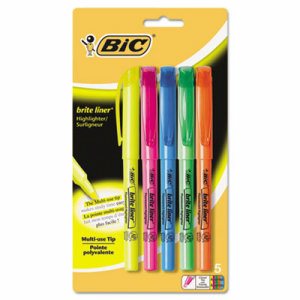 Brite Liner Highlighters, Chisel Tip, Assorted Colors,Pack of 5