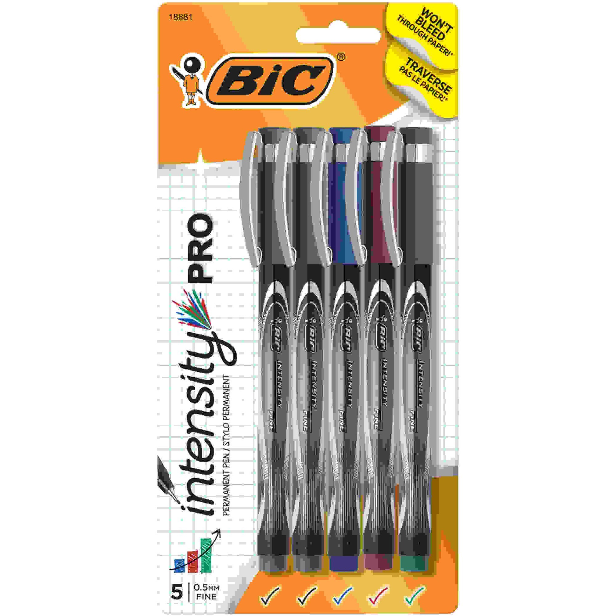 Intensity Pro Marker Pen, Fine Point (0.5mm), Assorted Colors, 5-Count