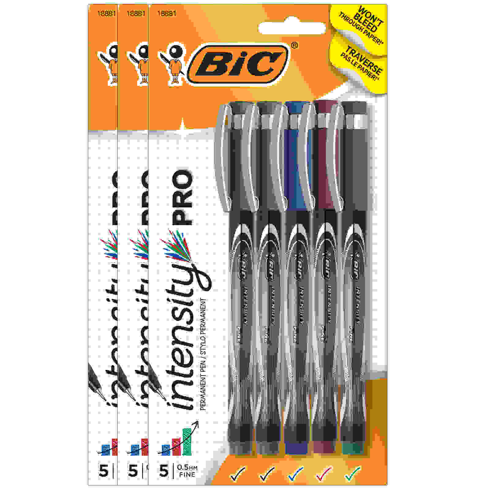 Intensity Pro Marker Pen, Fine Point (0.5mm), Assorted Colors, 5 Per Pack, 3 Packs