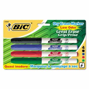 Great Erase Low Odor Dry Erase Markers, Fine Point, Assorted Colors, Pack of 4