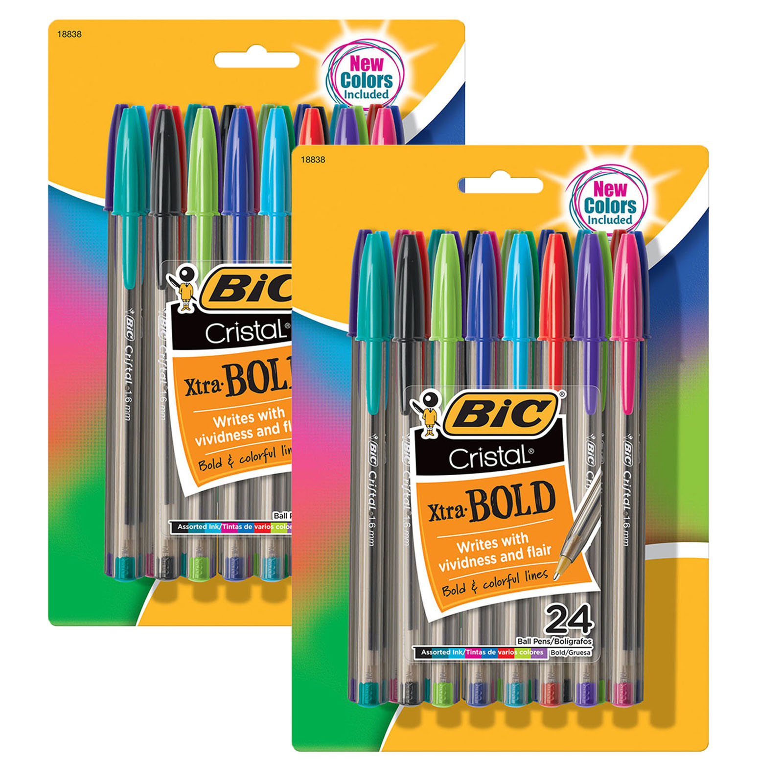 Cristal Xtra Bold Fashion Ballpoint Pen, Medium Point (1.6mm), Assorted Colors, 24 Per Pack, 2 Packs