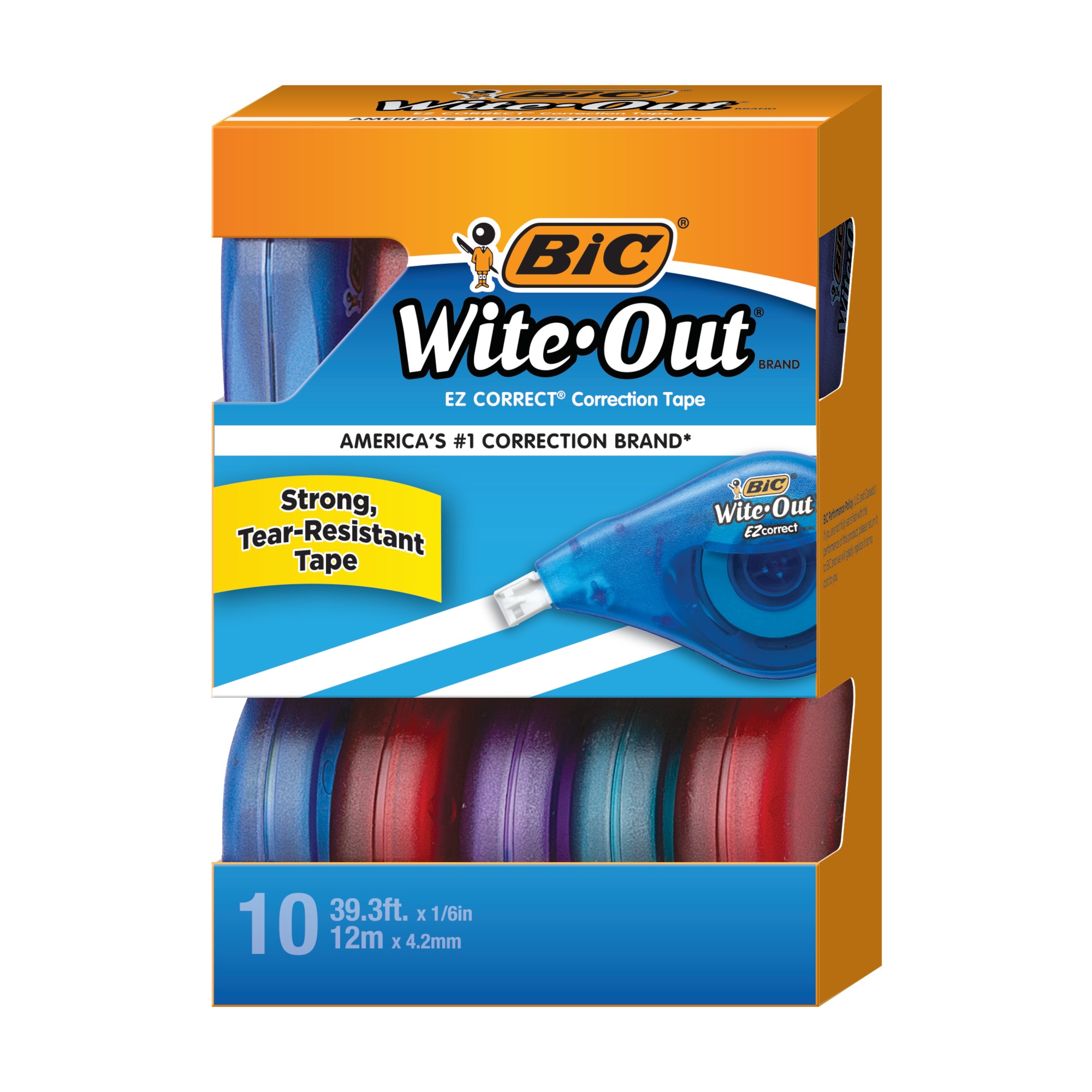 BIC Wite-Out EZ CORRECT Correction Tape - 0.16" Width x 39.33 ft Length - 1 Line(s) - White Tape - Odorless, Tear Resistant, Pho