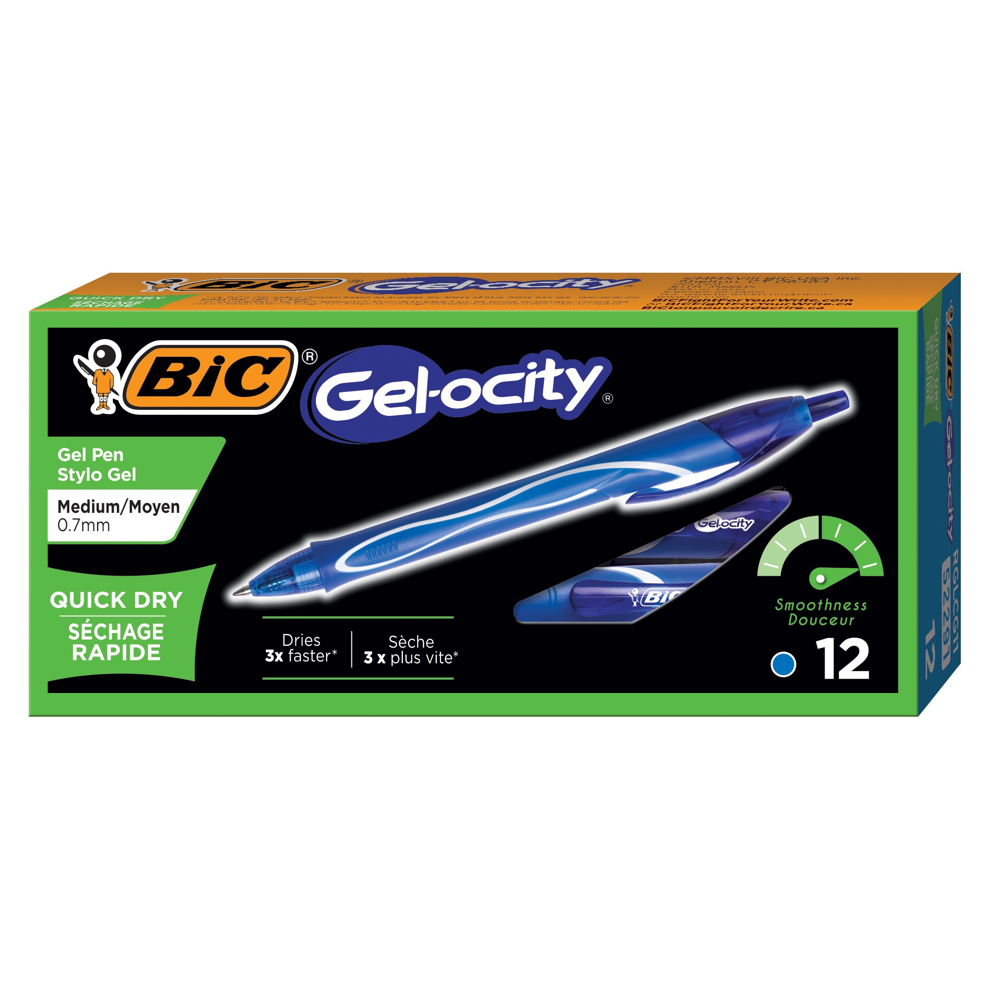 BIC Gel-ocity .7mm Retractable Pen - Medium Pen Point - 0.7 mm Pen Point Size - Retractable - Blue Gel-based Ink - 1 Dozen
