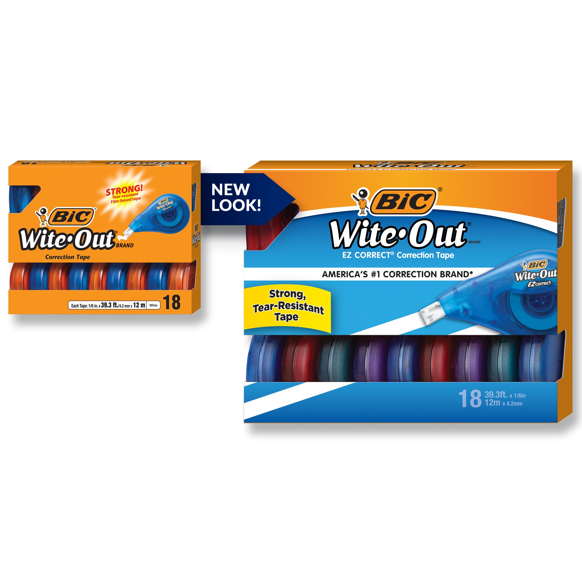 BIC Wite-Out EZ CORRECT Correction Tape - 0.20" Width x 39.40 ft Length - Tear Resistant, Odorless, Film-based - 18 / Box - Tran