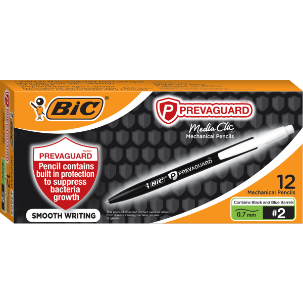PrevaGuard Media Clic Mechanical Pencils, 0.7 mm, HB (#2), Black Lead, 6 Black Barrel/6 Blue Barrel, Dozen
