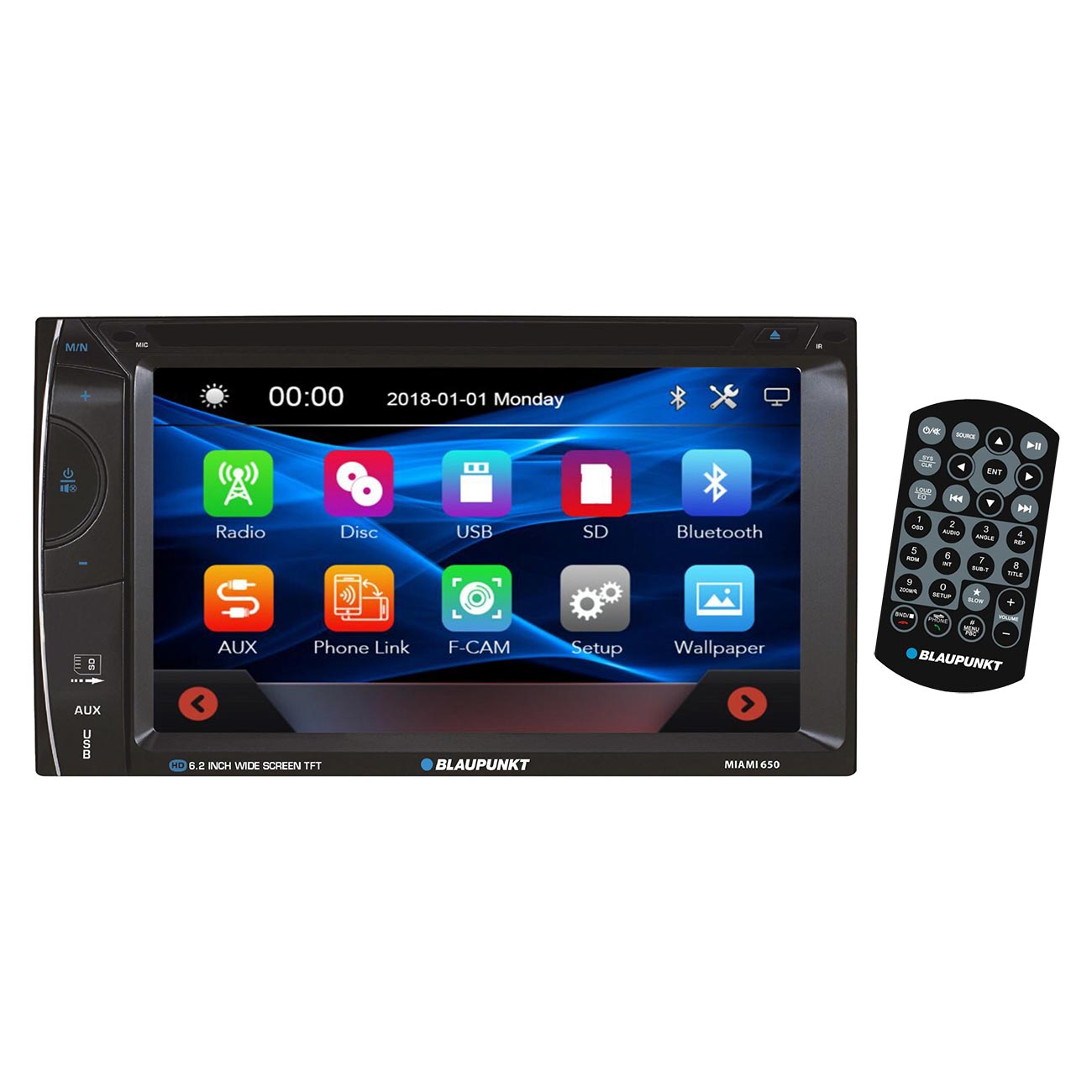 Blaupunkt 6.2" Double DIN Fixed Face Touchscreen DVD Receiver with Bluetooth USB/SD Inputs & Remote