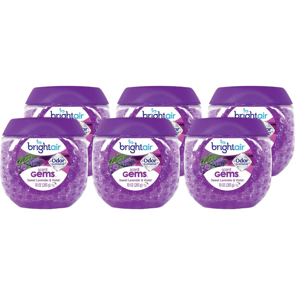 Bright Air Sweet Gems Lavender Odor Eliminator - Gel - Sweet Lavender & Violet - 45 Day - 6 / Carton - Long Lasting, Phthalate-f
