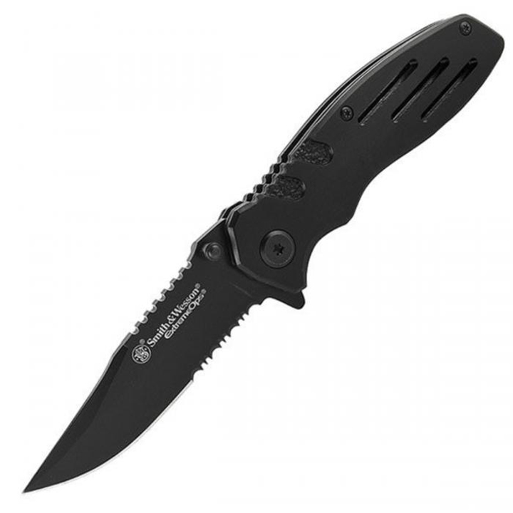 Smith & Wesson Extreme Ops Liner Lock Folding Knife Partially Serrated Clip Point Blade